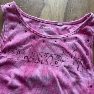 Playboy pink tie dye bedazzled tank top